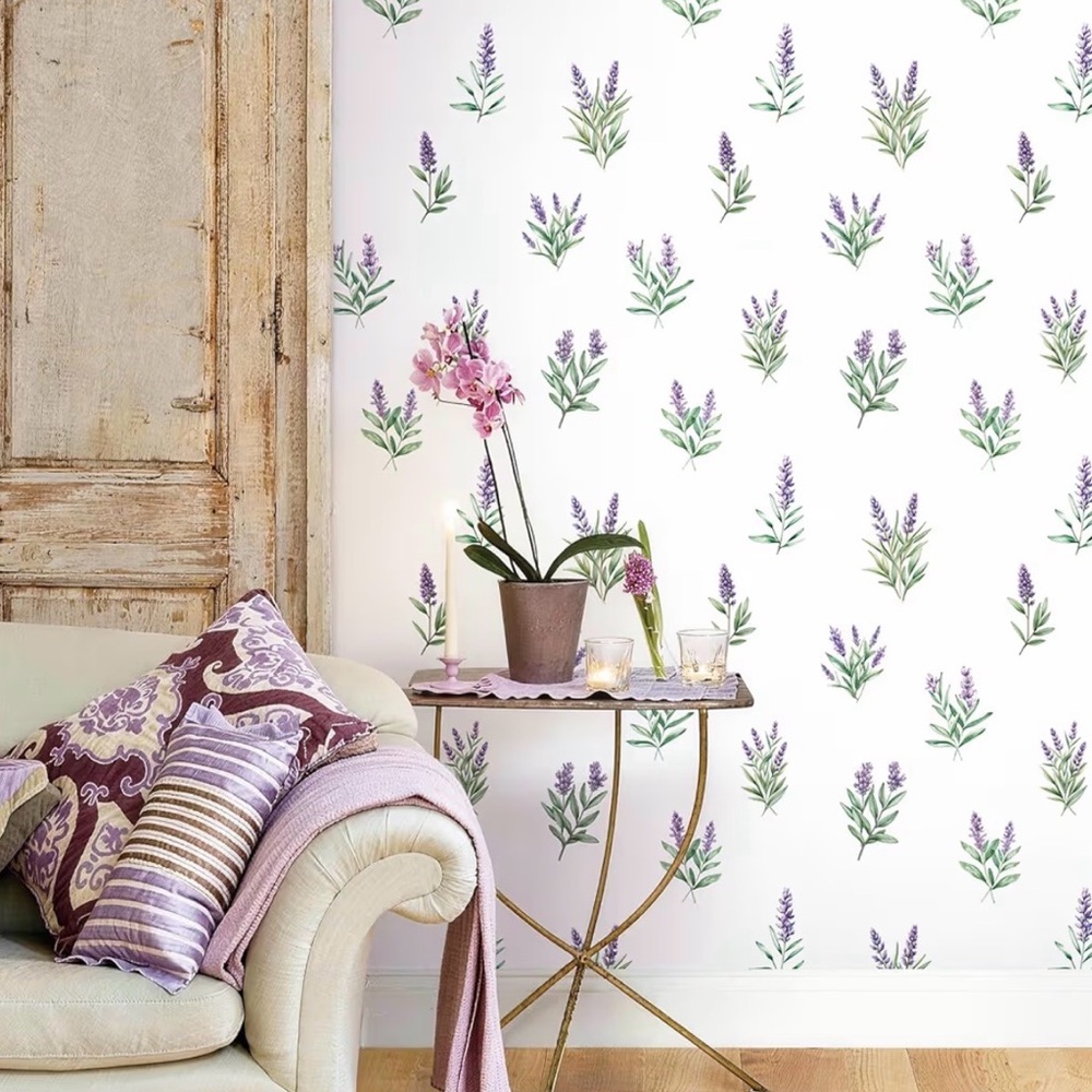 Lavender Sprig Wallpaper – Purple Floral Peel and Stick Wall Decor